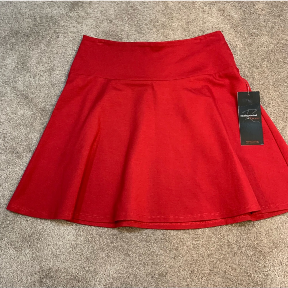 NWT Rekucci SzSm red A Line wide waist band rayon blend skirt - Picture 8 of 11